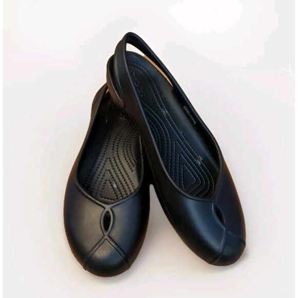 Crocs Olivia II Flats Shoes Womens 10 Black Sling Back Slip On Comfort - Picture 1 of 7